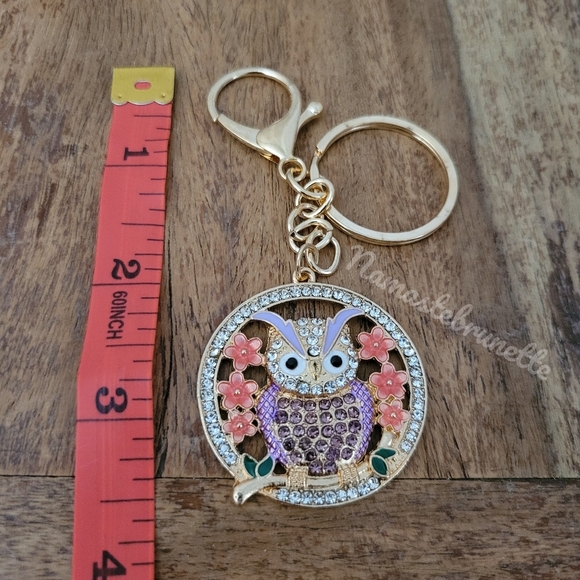 2/$20 Boho Owl Crystal Rhinestone Keychain Bag Charm - Picture 3 of 4